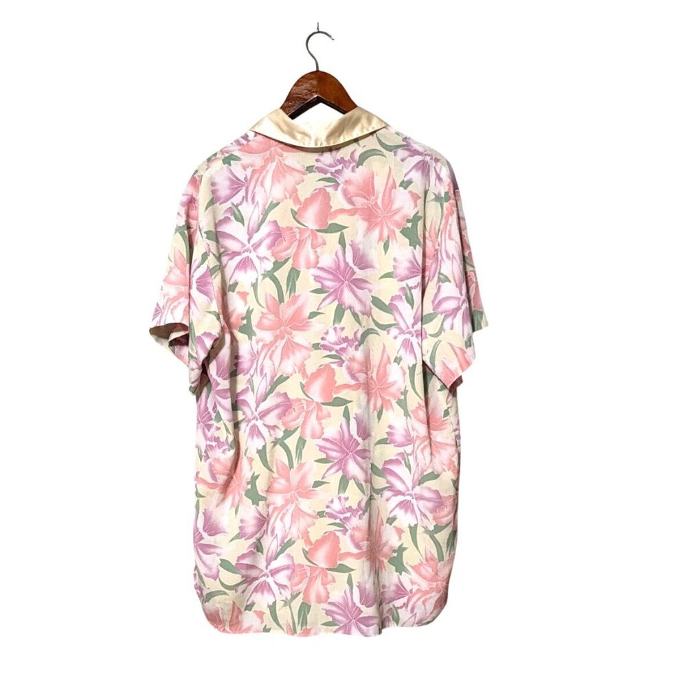 VTG Victorias Secret Floral Satin Pajama Top M/L Short Sleeve Button Front - Picture 2 of 6